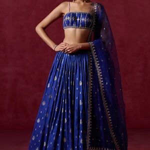 Lashkaraa Royal Blue Embroidered Brocade Lehenga